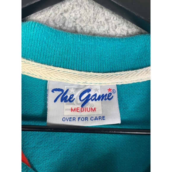 Vintage 90s The Game Miami Dolphins Split Polo Medium NFL Logo Shirt Teal Orange - Picture 4 of 15
